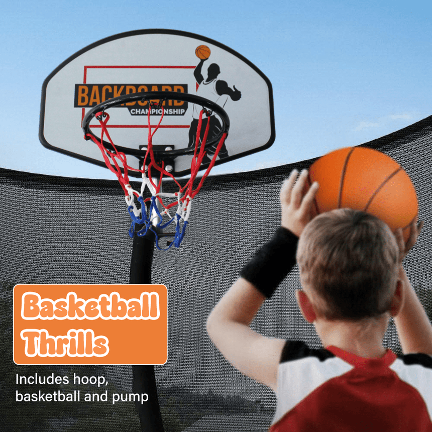 ALL 4 KIDS 12 FT Jump Zone Spring Trampoline with Basketball Board