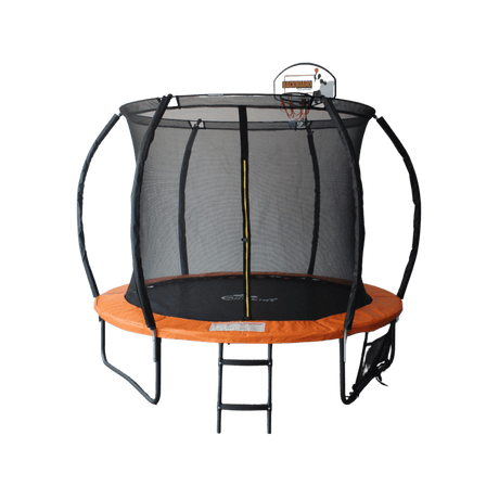 ALL 4 KIDS 8 FT Jump Zone Spring Trampoline with Basketball Board