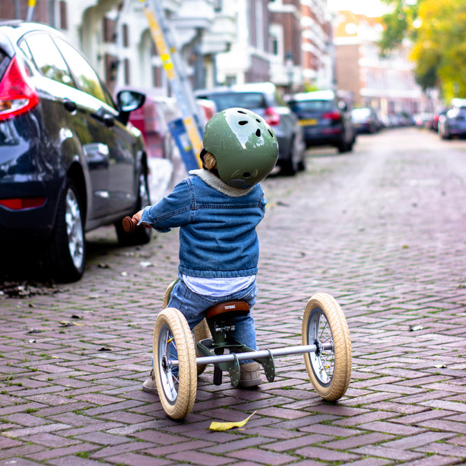 Vintage Green Trybike two-wheel balance bike configuration