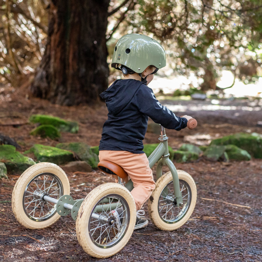 Vintage Green Trybike unique footrest for learning to balance