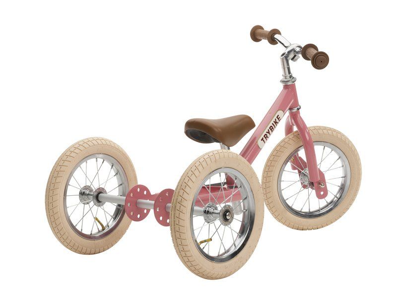 Vintage Pink Trybike 12 inch spoked steel wheels with pneumatic tyres