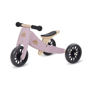 Kinderfeets Tiny Tot 2-in-1 trike in Lavender – dusty pink wooden three-wheel toddler bike