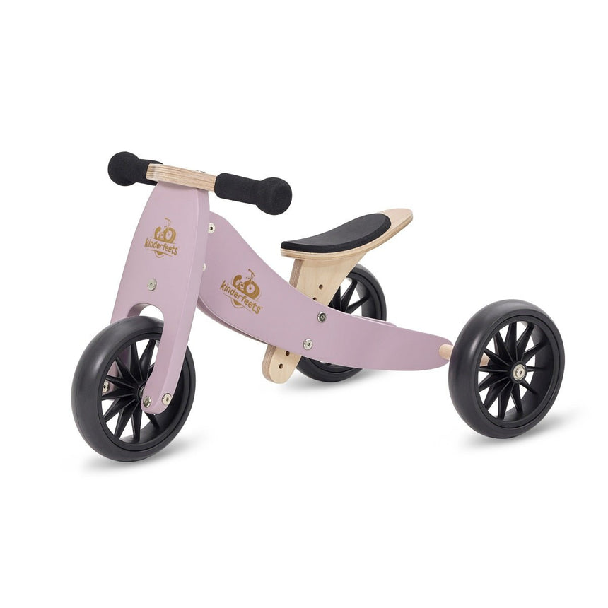 Kinderfeets Tiny Tot 2-in-1 trike in Lavender – dusty pink wooden three-wheel toddler bike