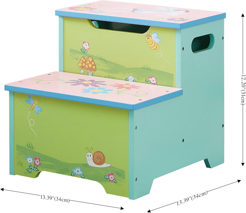 ALL 4 KIDS Girl Hand Painted Flower Step Stool