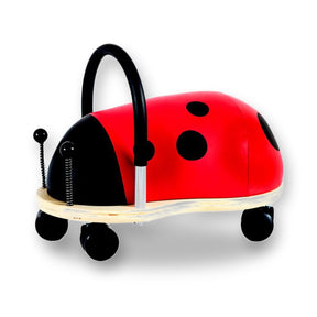 Wheely Bug Ride On Ladybug Large - red and black 360 degree wooden ride-on toy, front view