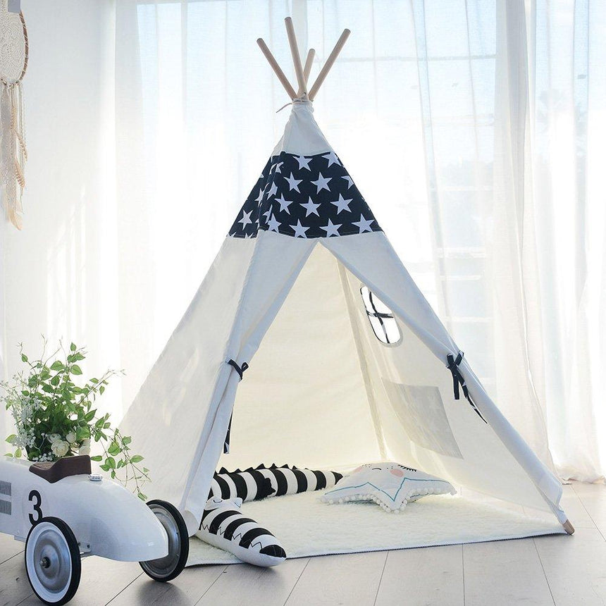 ALL 4 KIDS Liam Large Cotton Canvas Kids Blue Star Teepee Tent