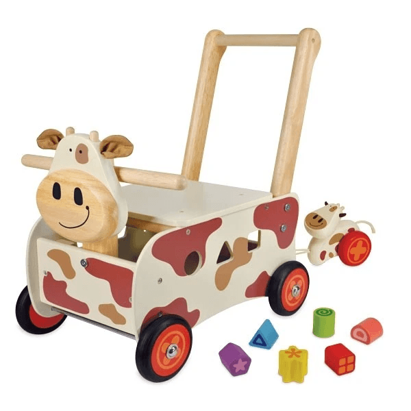 I'm Toy Walk and Ride Cow Sorter wooden baby walker and ride-on